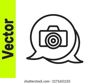 Black line Photo camera icon isolated on white background. Foto camera. Digital photography.  Vector