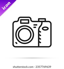 Black line Photo camera icon isolated on white background. Foto camera icon.  Vector