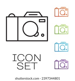 Black line Photo camera icon isolated on white background. Foto camera icon. Set icons colorful. Vector