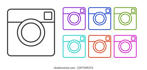 Black line Photo camera icon isolated on white background. Foto camera. Digital photography. Set icons colorful. Vector