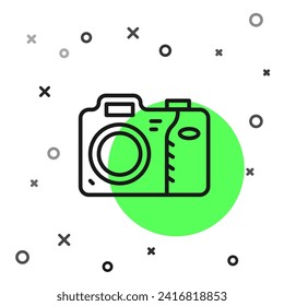 Black line Photo camera icon isolated on white background. Foto camera icon.  Vector