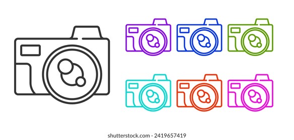 Black line Photo camera icon isolated on white background. Foto camera icon. Set icons colorful. Vector