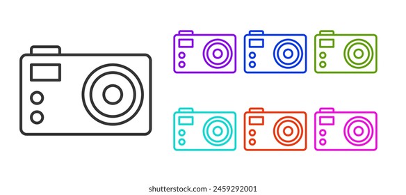 Black line Photo camera icon isolated on white background. Foto camera. Digital photography. Set icons colorful. Vector