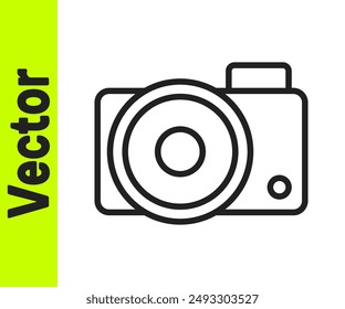 Black line Photo camera icon isolated on white background. Foto camera icon.  Vector Illustration