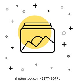 Black line Photo frame icon isolated on white background. Vintage empty photos frame. Random dynamic shapes. Vector