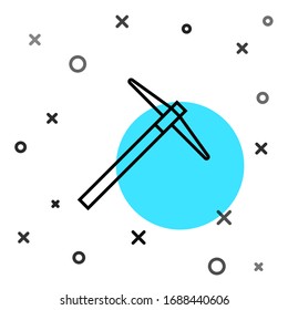 Black line Pickaxe icon isolated on white background. Random dynamic shapes. Vector Illustration