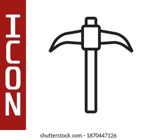 Icono de Pickaxe de línea negra aislado en fondo blanco.  Vector