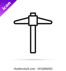 Black line Pickaxe icon isolated on white background.  Vector