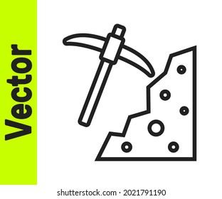 Black line Pickaxe icon isolated on white background.  Vector