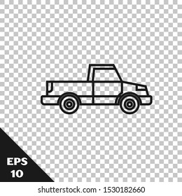 Black line Pickup truck icon isolated on transparent background.  Vector Illustration