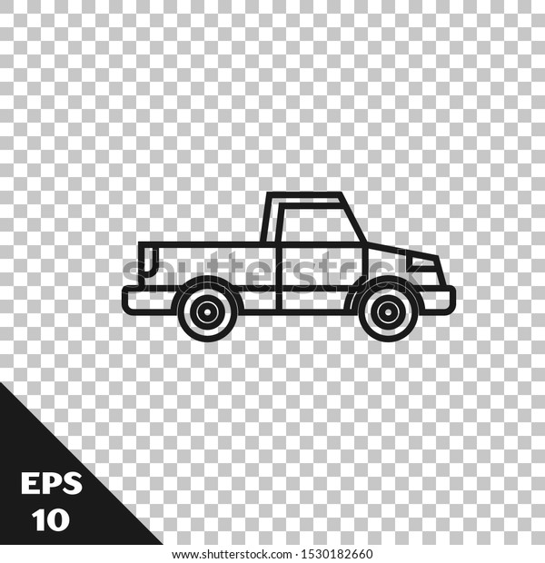 Black line Pickup truck icon isolated on
transparent background.  Vector
Illustration