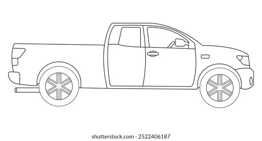 Black line Pickup truck isolated on background. Pickup Truck Isolated (side view) Car pickup 4x4.