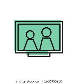 Black line Picture frame on table icon isolated on white background.  Vector Illustration