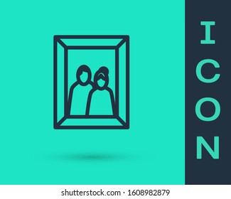 Black line Picture frame on table icon isolated on green background. Valentines Day symbol.  Vector Illustration