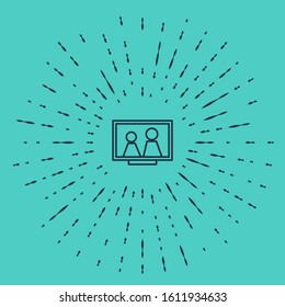 Black line Picture frame on table icon isolated on green background. Abstract circle random dots. Vector Illustration