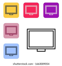 Black line Picture frame on table icon isolated on white background. Set icons in color square buttons. Vector Illustration