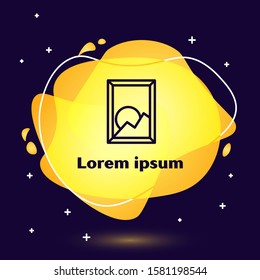 Black line Picture landscape icon isolated on blue background. Abstract banner with liquid shapes. Vector Illustration