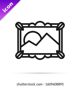 Black line Picture landscape icon isolated on white background.  Vector Illustration