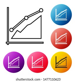 Black line Pie chart infographic icon isolated on white background. Diagram chart sign. Set icons colorful circle buttons. Vector Illustration