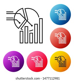 Black line Pie chart infographic icon isolated on white background. Diagram chart sign.  Set icons colorful circle buttons. Vector Illustration
