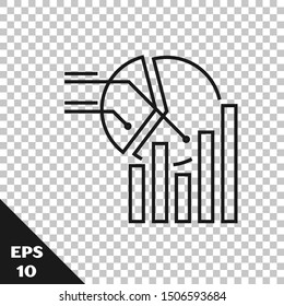 Black line Pie chart infographic icon isolated on transparent background. Diagram chart sign.   Vector Illustration
