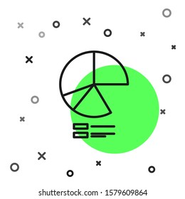 Black line Pie chart infographic icon isolated on white background. Diagram chart sign.  Vector Illustration