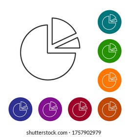 Black line Pie chart infographic icon isolated on white background. Diagram chart sign. Set icons in color circle buttons. Vector Illustration