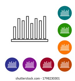 Black line Pie chart infographic icon isolated on white background. Diagram chart sign. Set icons in color circle buttons. Vector Illustration