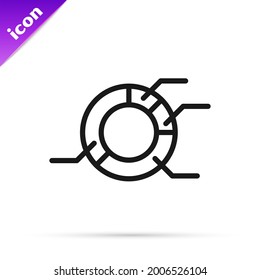 Black line Pie chart infographic icon isolated on white background. Diagram chart sign.  Vector