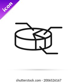 Icono de infografía de gráfico circular de línea negra aislado en fondo blanco. Signo de diagrama de diagrama.  Vector