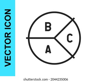 Icono de infografía de gráfico circular de línea negra aislado en fondo blanco. Signo de diagrama de diagrama.  Vector