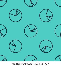 Black line Pie chart infographic icon isolated seamless pattern on green background. Diagram chart sign.  Vector Illustration