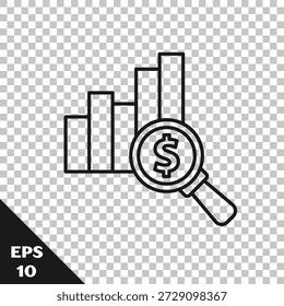 Black line Pie chart infographic and dollar symbol icon isolated on transparent background. Diagram chart sign. Vector