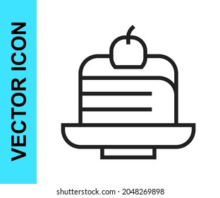Black line Piece of cake icon isolated on white background. Happy Birthday.  Vector
