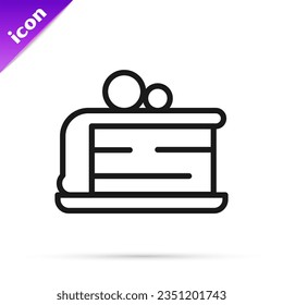 Black line Piece of cake icon isolated on white background. Happy Birthday.  Vector
