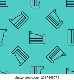 Black line Piece of cake icon isolated seamless pattern on green background. Happy Birthday.  Vector