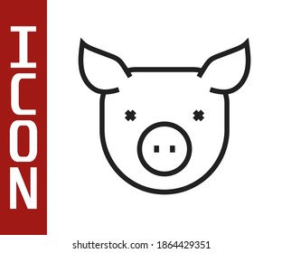 Black line Pig icon isolated on white background. Animal symbol.  Vector