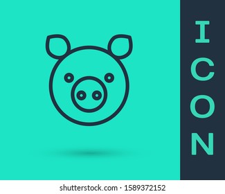 Black line Pig zodiac sign icon isolated on green background. Astrological horoscope collection.  Vector Illustration