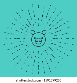 Black line Pig zodiac sign icon isolated on green background. Astrological horoscope collection. Abstract circle random dots. Vector Illustration