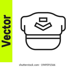 Black line Pilot hat icon isolated on white background.  Vector