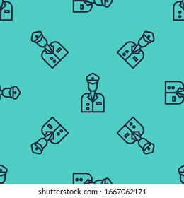 Icono del piloto de línea negra aislado sin fisuras en fondo verde. Ilustración vectorial