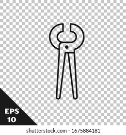 Black line Pincers or pliers icon isolated on transparent background. Pincers work industry mechanical plumbing tool.  Vector Illustration