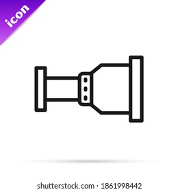 Schwarze Linie Pipe Adaptersymbol einzeln auf weißem Hintergrund. Rohrleitungsteile verschiedener Formen.  Vektorgrafik