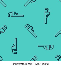 Black line Pipe adjustable wrench icon isolated seamless pattern on green background.  Vector Illustration