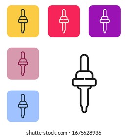 Black line Pipette icon isolated on white background. Element of medical, cosmetic, chemistry lab equipment. Set icons in color square buttons. Vector Illustration