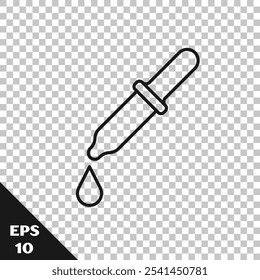 Black line Pipette icon isolated on transparent background. Element of medical, chemistry lab equipment. Pipette with drop. Medicine symbol.  Vector