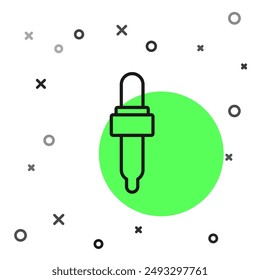 Schwarze Pipette mit Öl-Ikone auf weißem Hintergrund isoliert. Element der medizinischen, chemischen Laborausrüstung. Pipette mit Tropfen. Medizin-Symbol.  Vektorgrafik