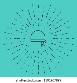 Black line Pirate bandana for head icon isolated on green background. Abstract circle random dots. Vector Illustration