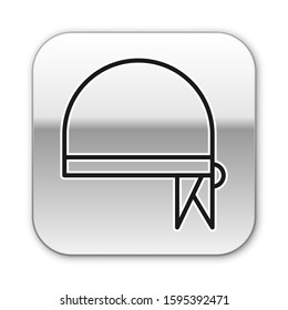 Black line Pirate bandana for head icon isolated on white background. Silver square button. Vector Illustration
