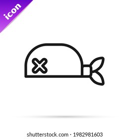 Black line Pirate bandana for head icon isolated on white background.  Vector